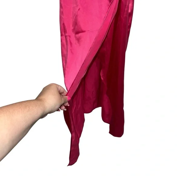 NEW NWT Reformation Marguerite 100% Silk Midi Dress In Flambe Bright Pink